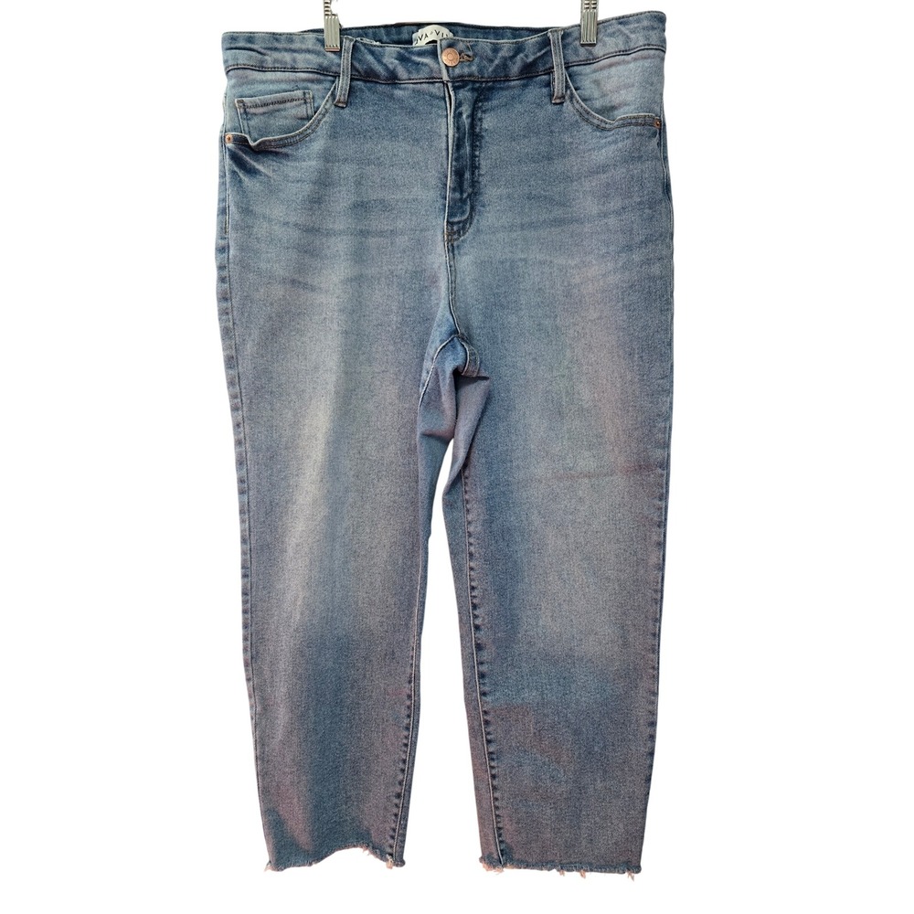 Ava & Viv Womens 18 Indie Light Wash Straight Leg Raw Hem High Rise Denim Jeans